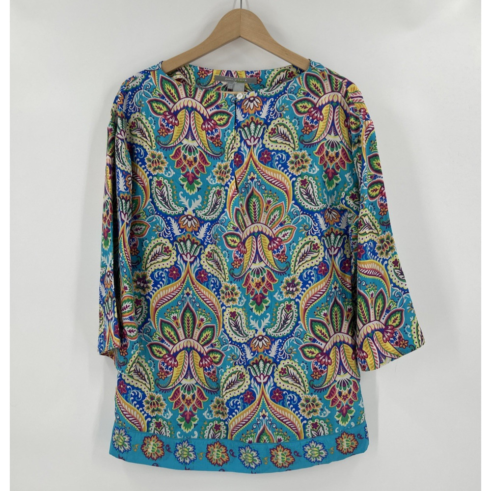 Vintage Zara Silk Tunic Top Womens XS Boho Bohemian Paisley Made in Spain